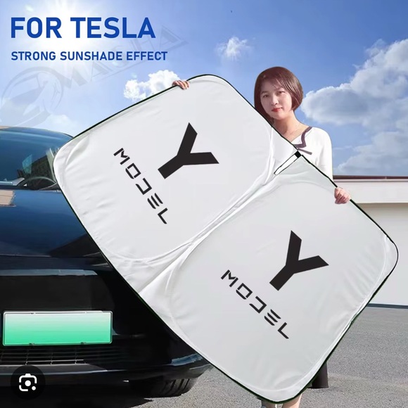 For Tesla Model Y Windshield Sun Shade Front Cover UV Visor Sunshade Foldable - Picture 3 of 11